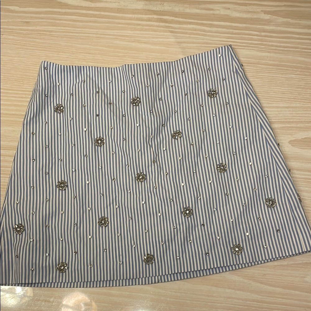 J. Crew Collection Striped Blue and White Embellished Skirt